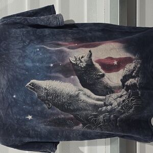 Wolf Howling USA Flag Stars Tiedye T-shirt Size‎ Large